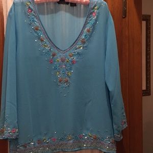 Sheer turquoise long sleeve top